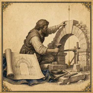 Engraved allegorical Pragmatist figure turning knowledge into a practical tool.